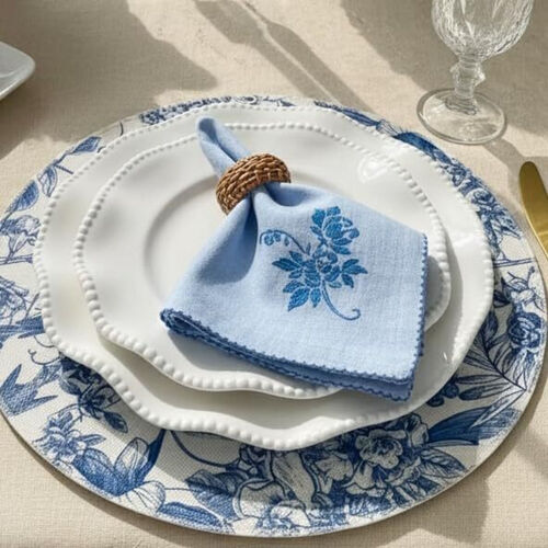 Blue Garden Embroidered Cloth Napkin